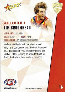 2012 Select Future Force #16 Tim Broomhead Back